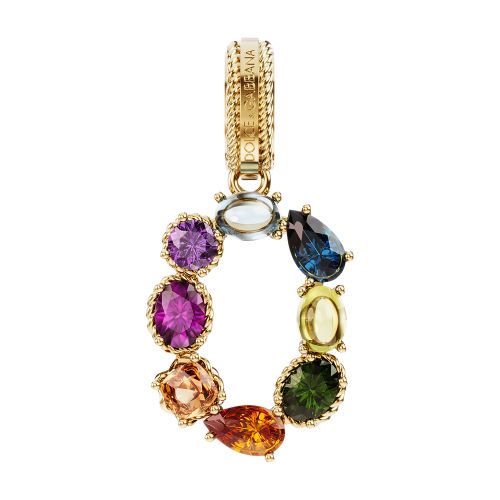 Dolce & Gabbana 18 kt yellow gold rainbow pendant with multicolor finegemstones representing number 0