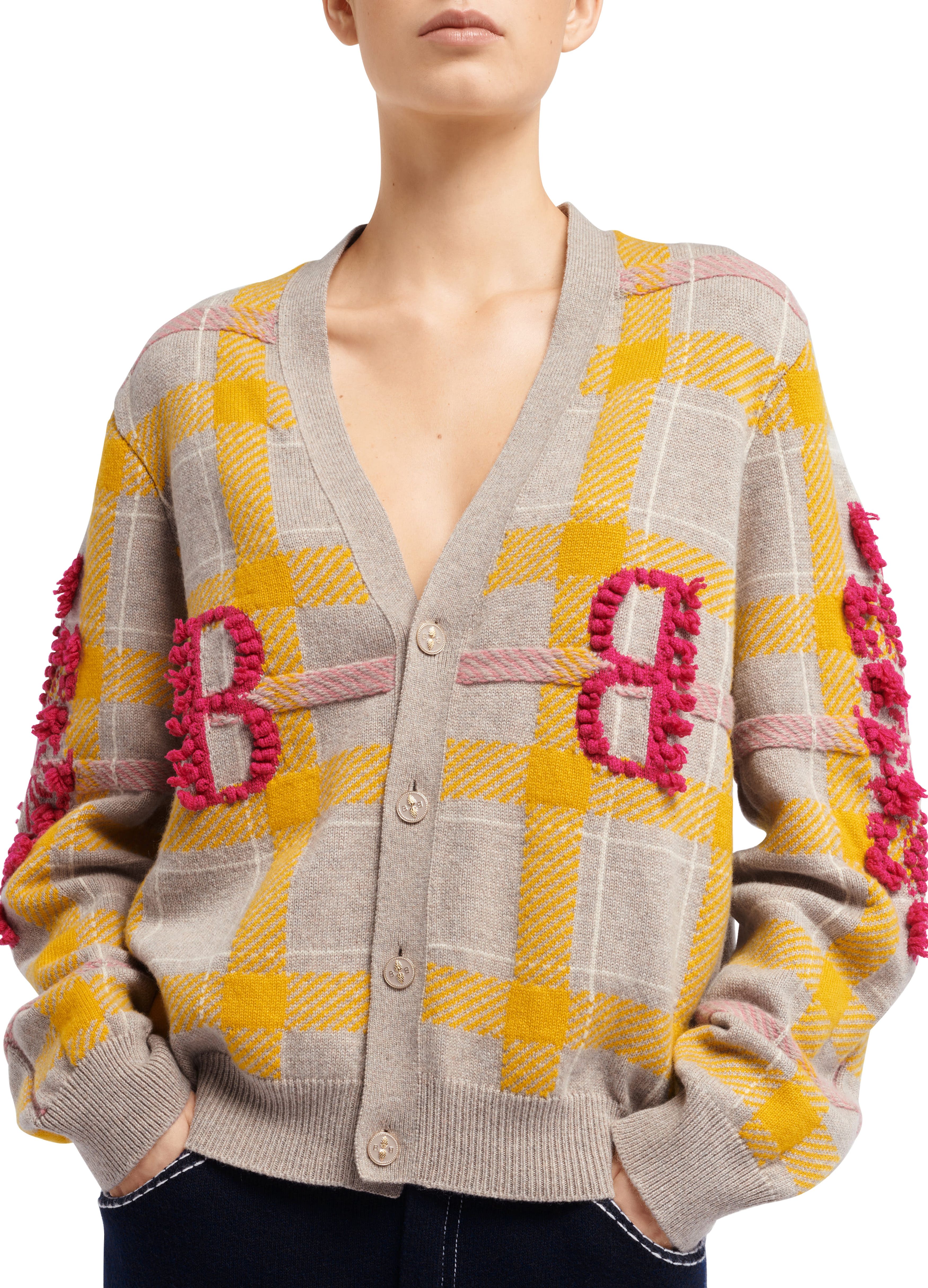 Barrie Tartan cashmere cardigan with B logo