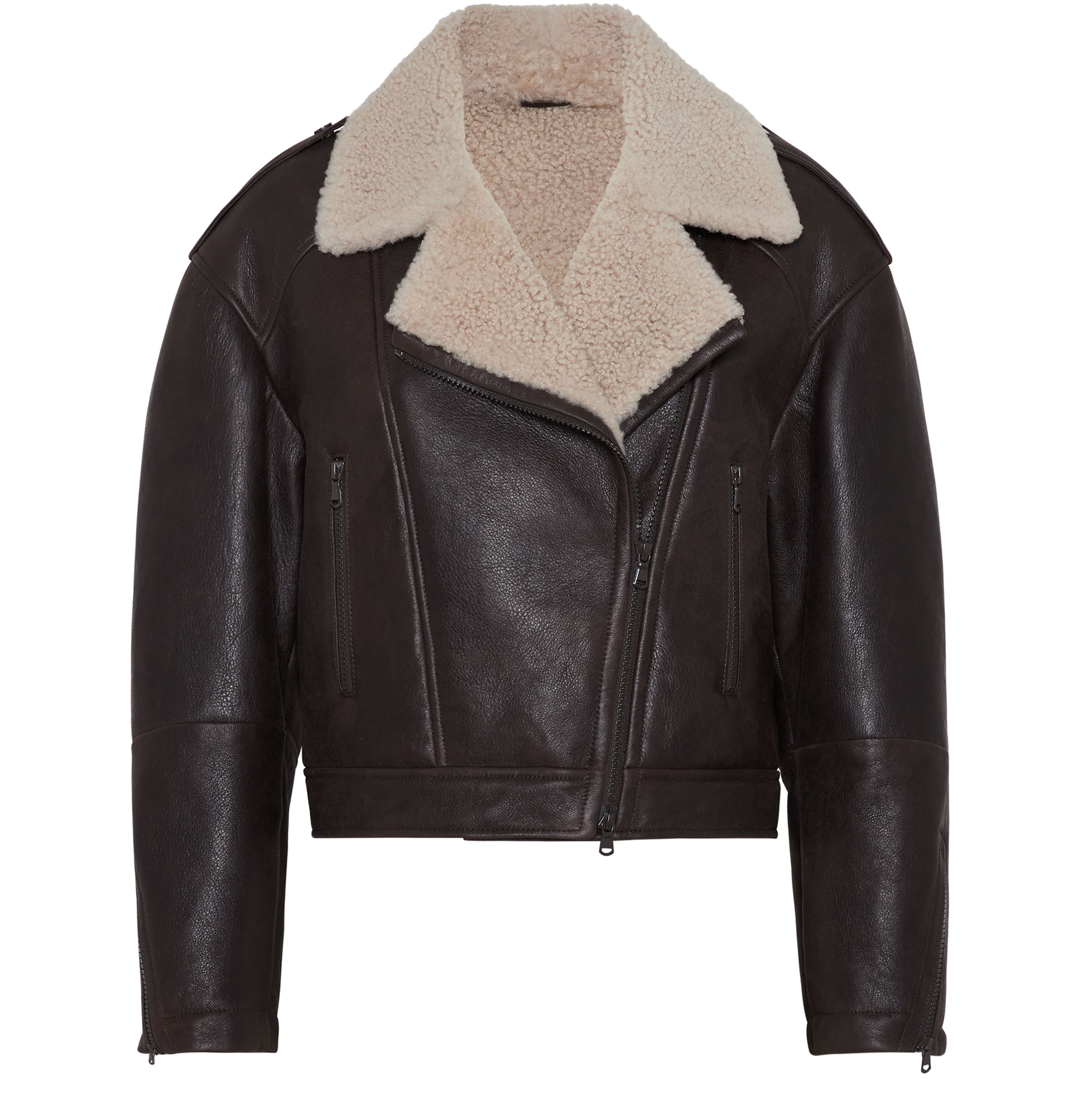 Brunello Cucinelli Waxed shearling biker jacket