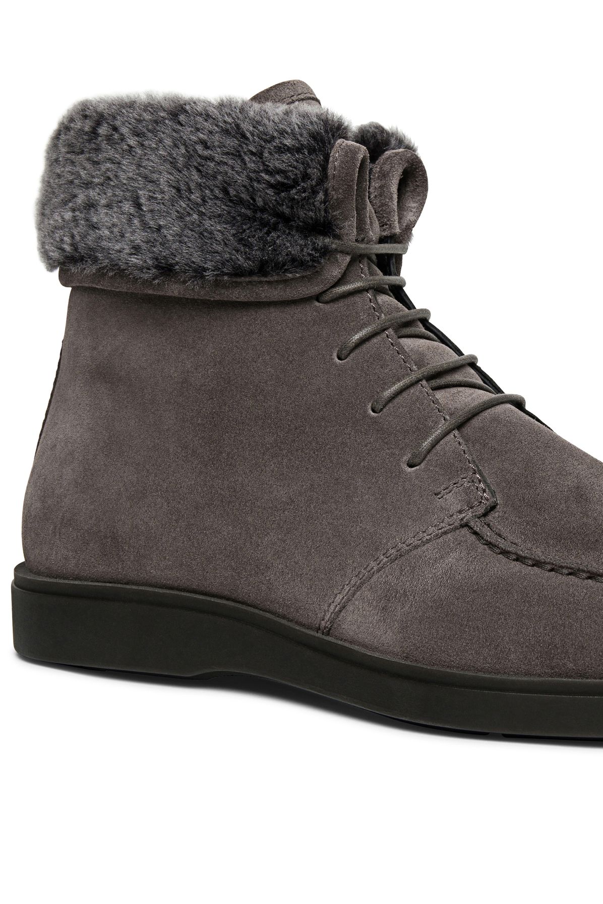 Santoni Suede lace-up boot with fur