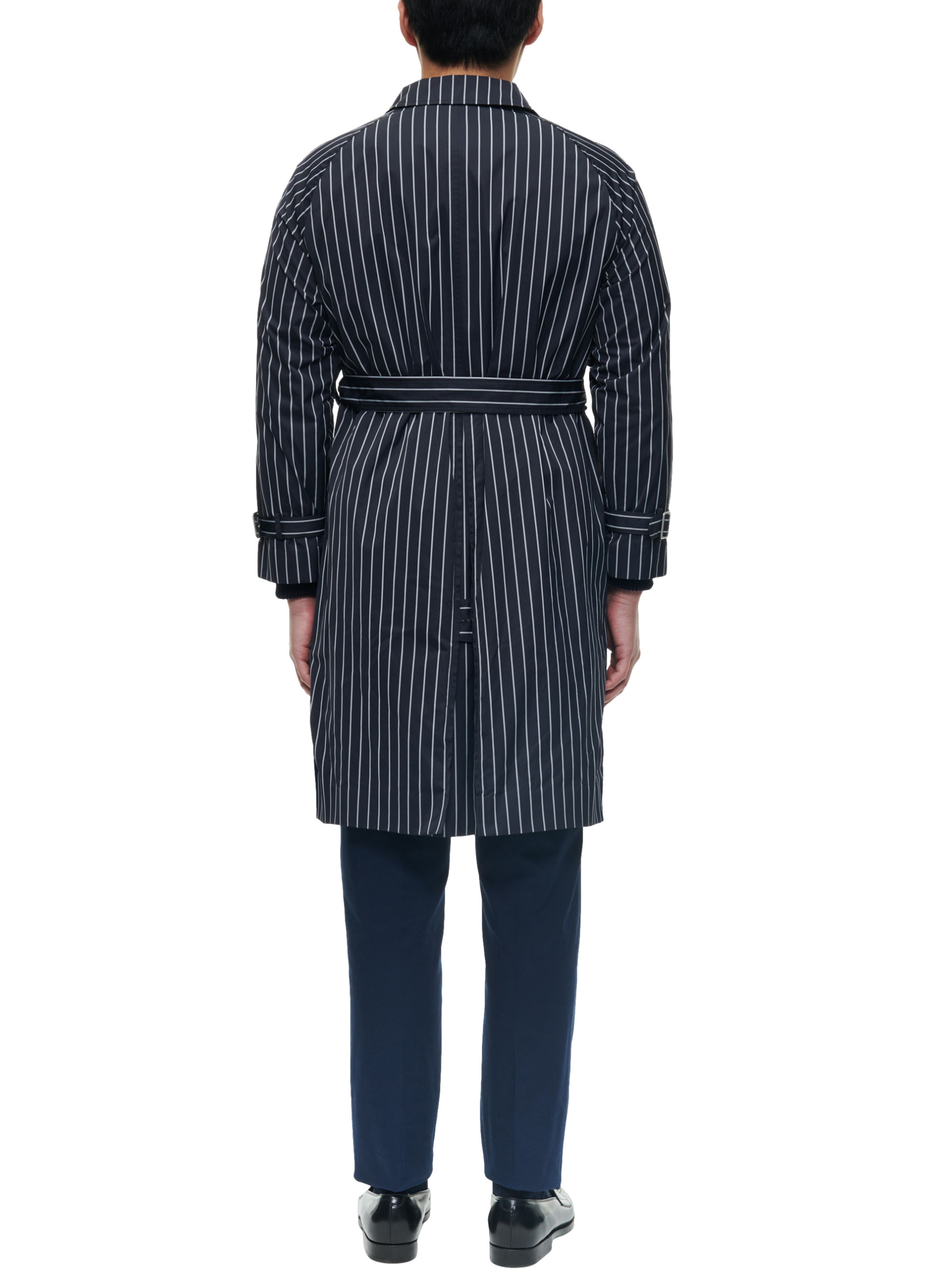  Longline belted striped coat