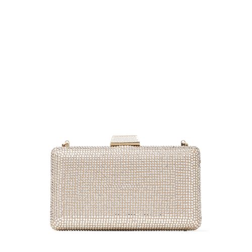 Jimmy Choo Clemmie Honey Gold Suede Clutch Bag with Crystals