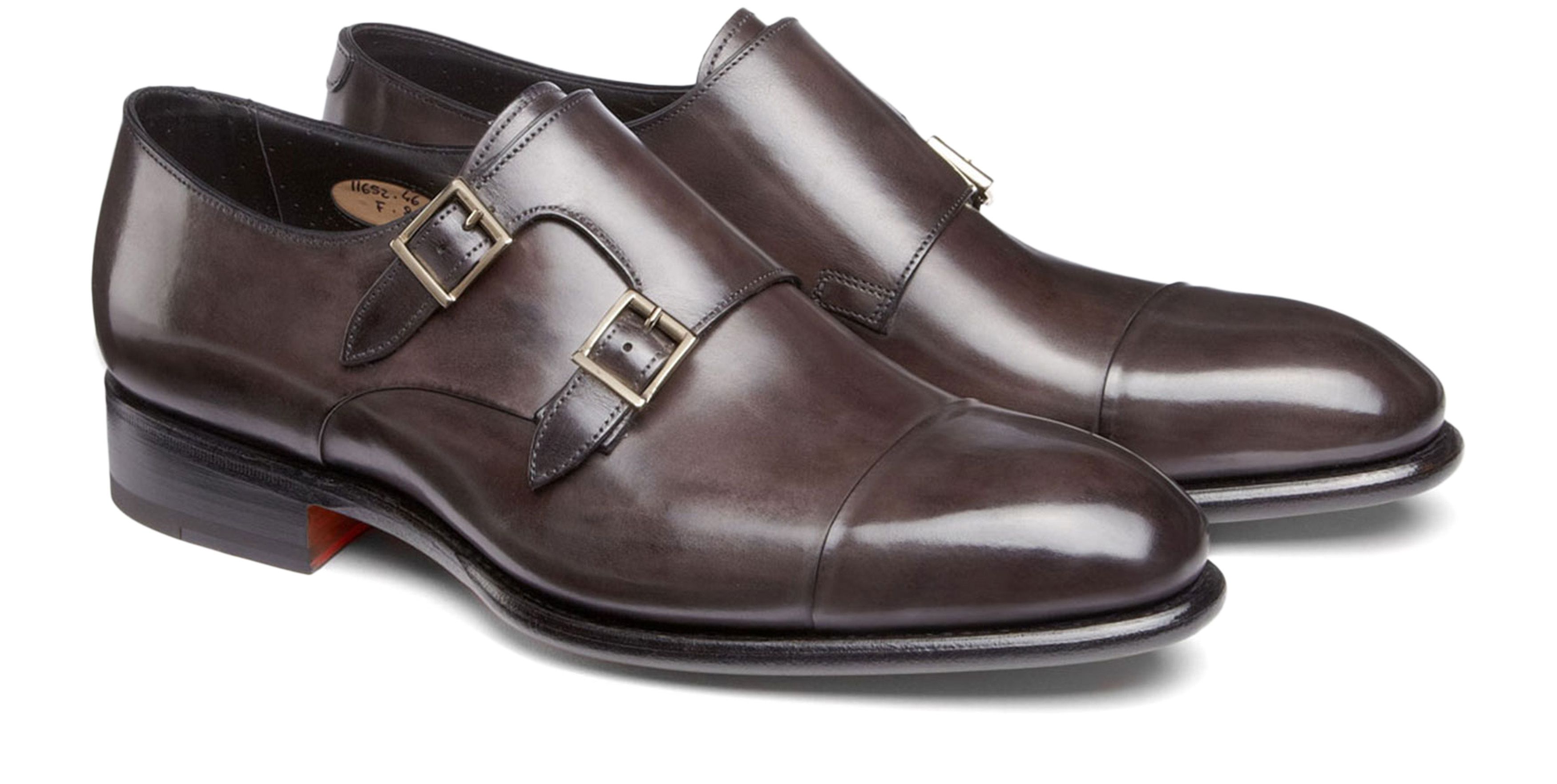 Santoni Leather double-buckle shoes