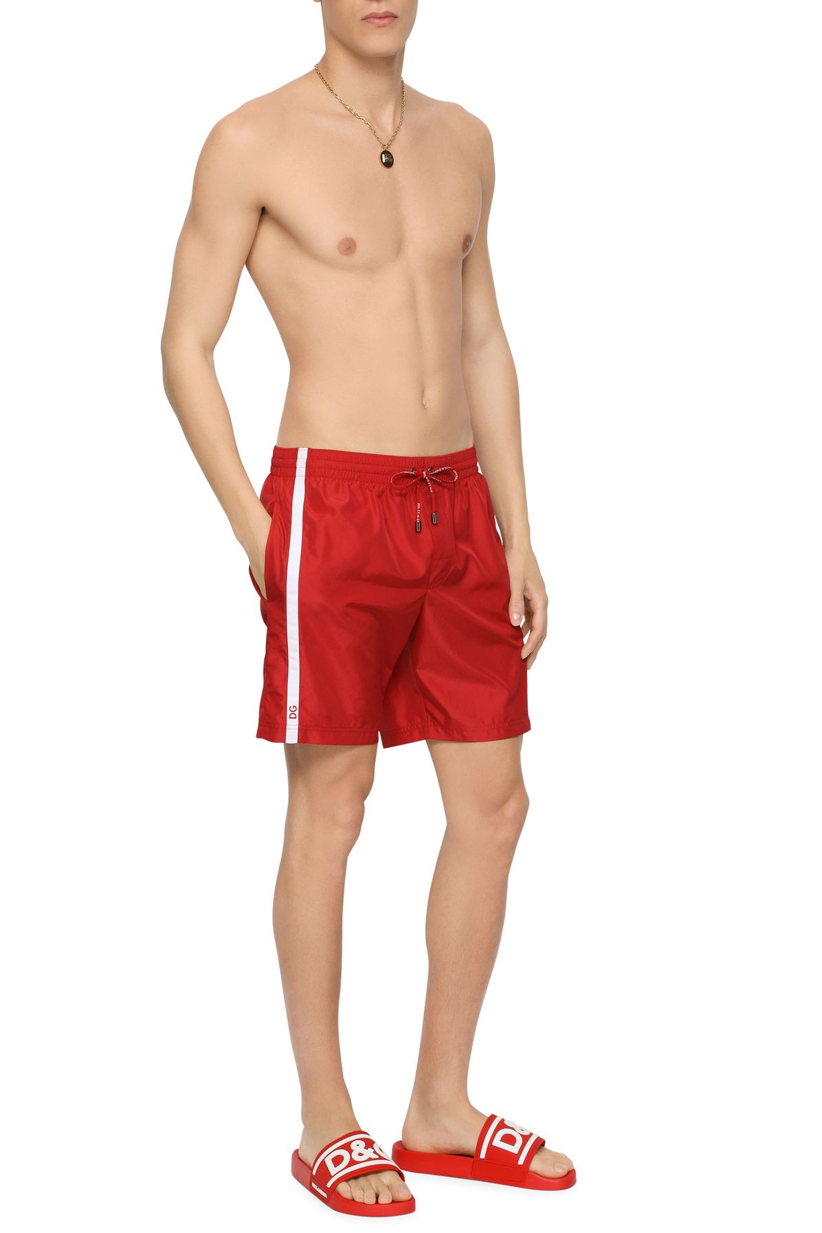 Dolce & Gabbana Mid-length swim trunks with branded side band