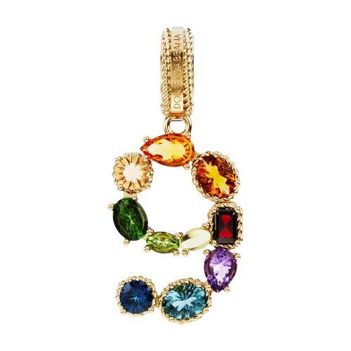 Dolce & Gabbana 18 kt yellow gold rainbow pendant with multicolor finegemstones representing number 9