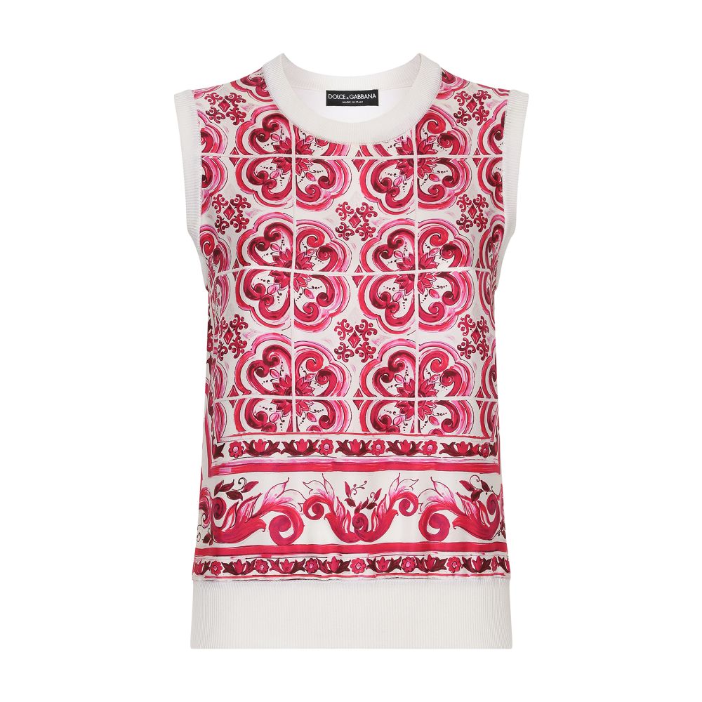 Dolce & Gabbana Silk and Twill Maiolica Print Sweater