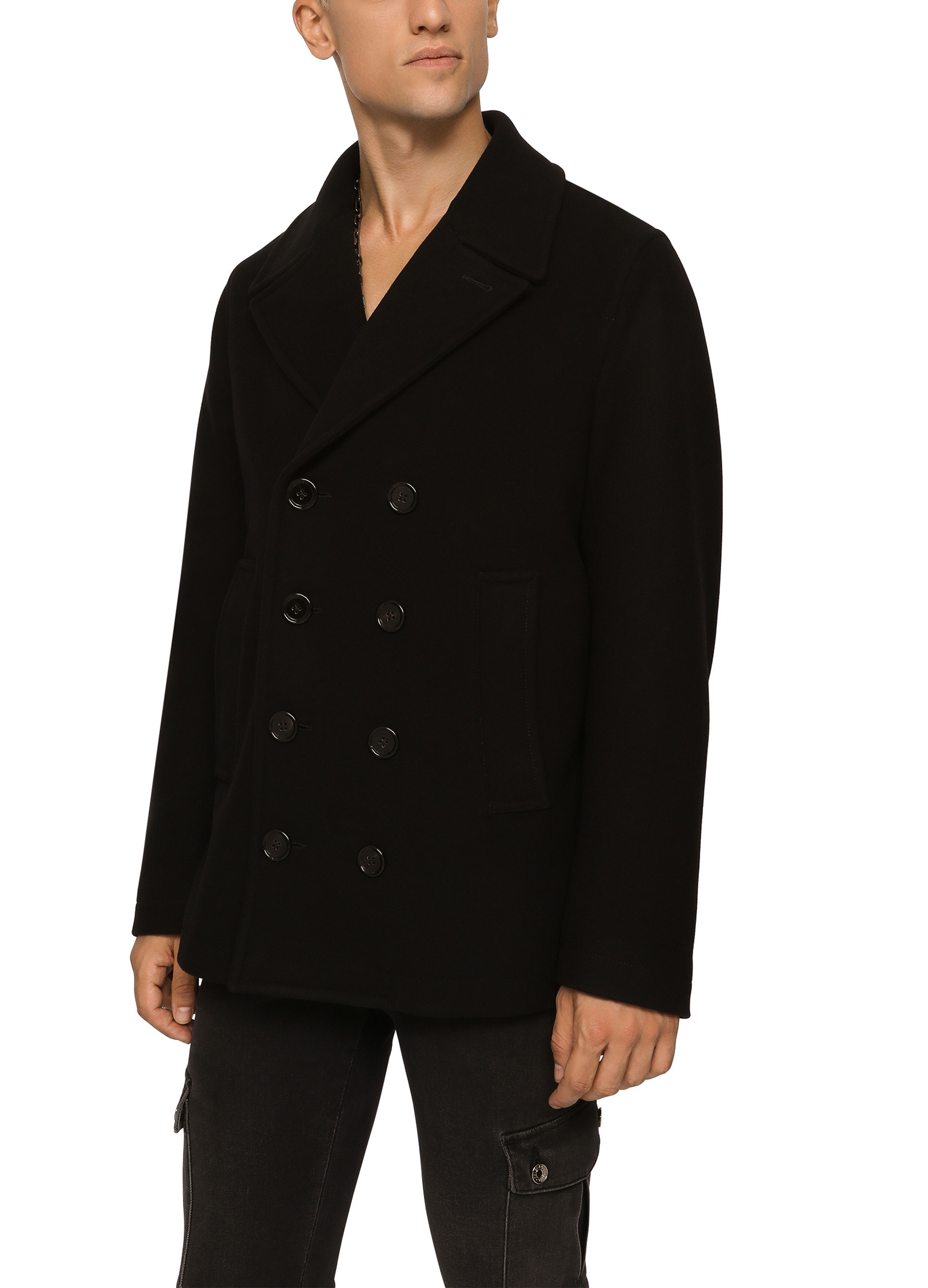 Dolce & Gabbana Double-breasted wool pea coat with branded tag