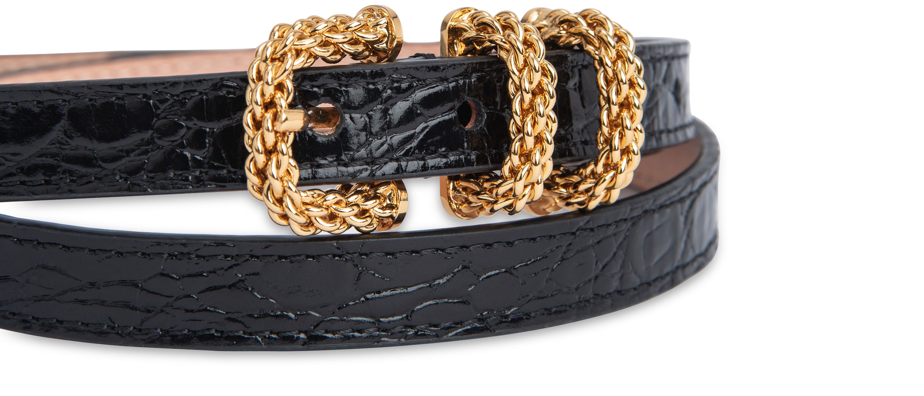 BY FAR Kat Circular Croco Embossed Leather Belt