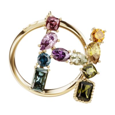 Dolce & Gabbana Rainbow alphabet H ring in yellow gold with multicolor fine gems