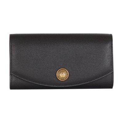 Balmain Emblème grained calfskin leather clutch