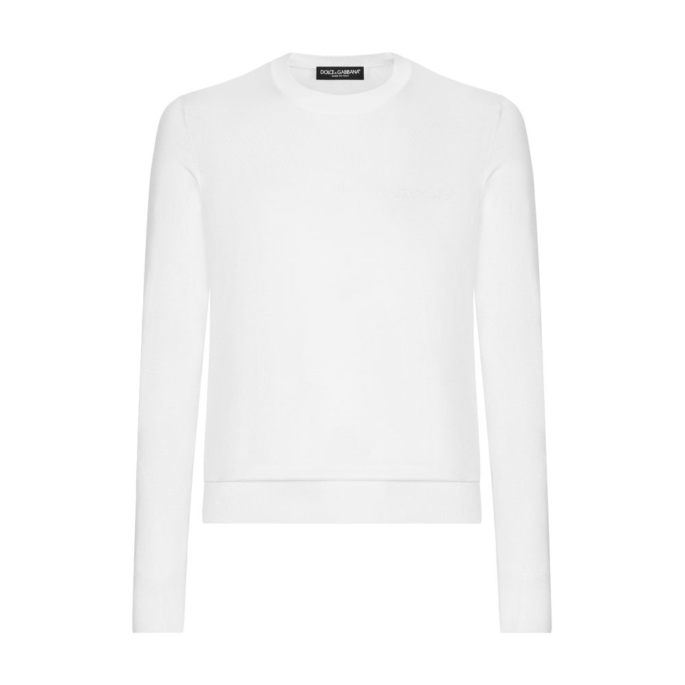 Dolce & Gabbana Round-neck silk sweater with logo
