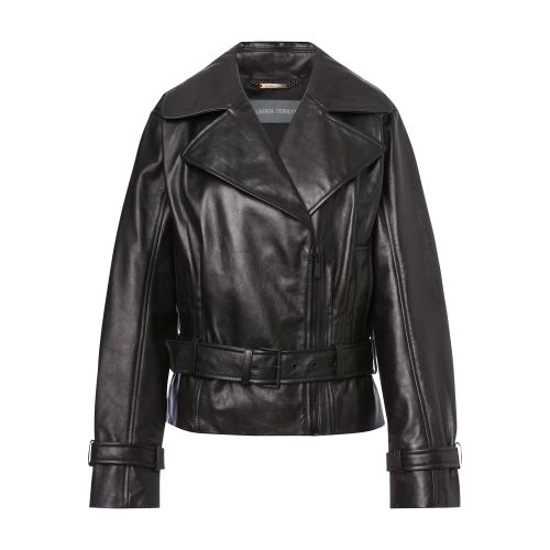 Alberta Ferretti Nappa leather biker jacket with belt