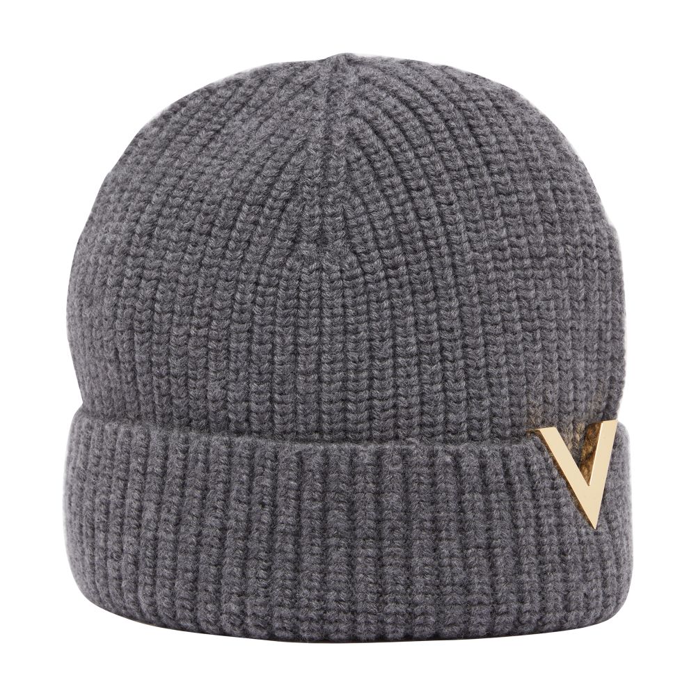 VALENTINO GARAVANI Knitted wool beanie with gold V