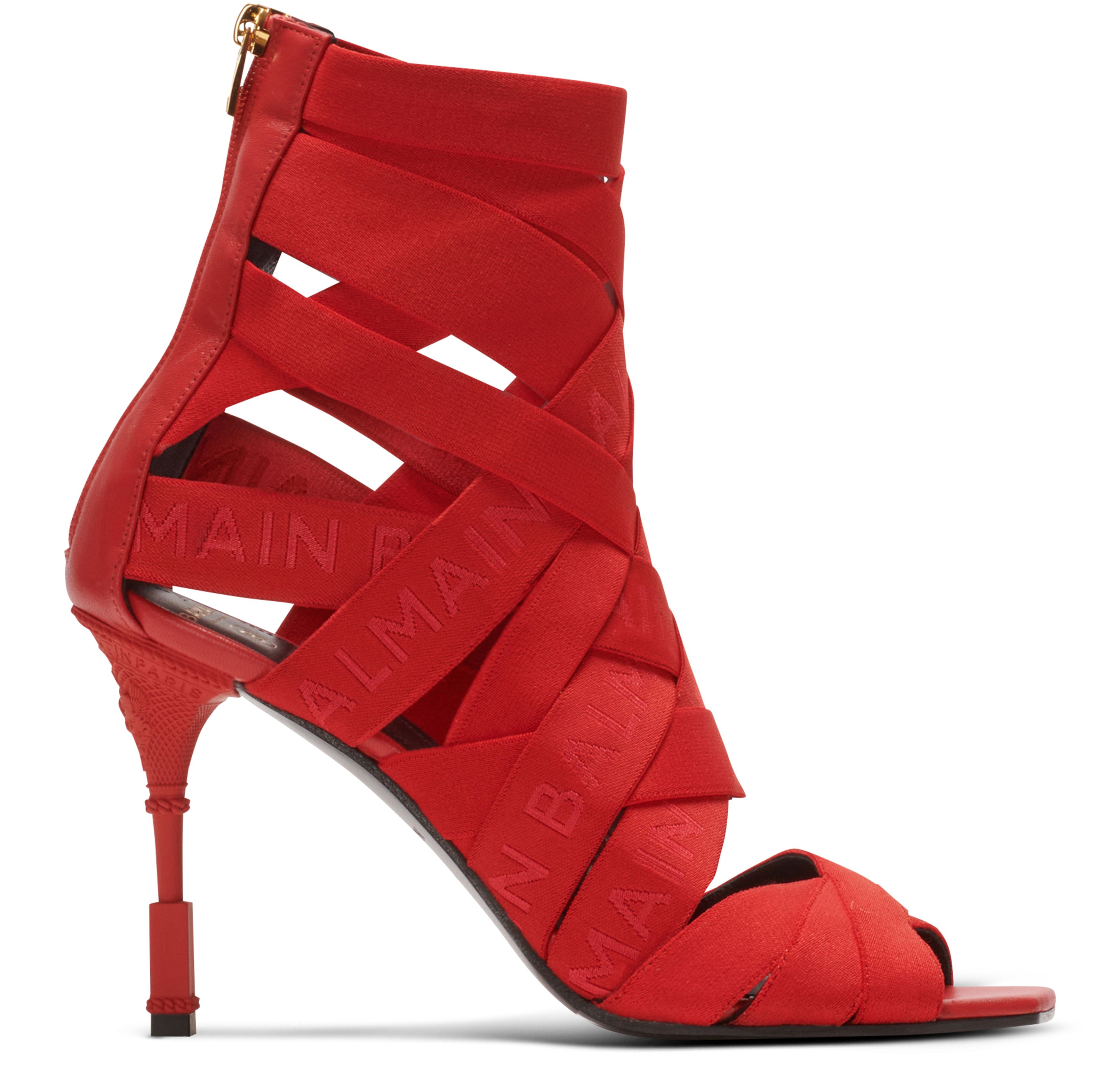 Balmain Moneta leather and elastic sandals with jacquard Balmain logo