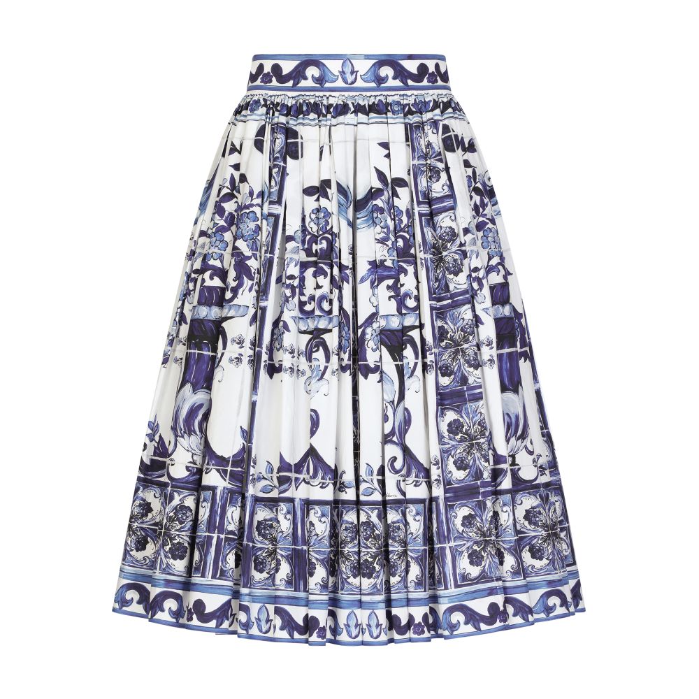 Dolce & Gabbana Midi Maiolica Printed Popeline Skirt