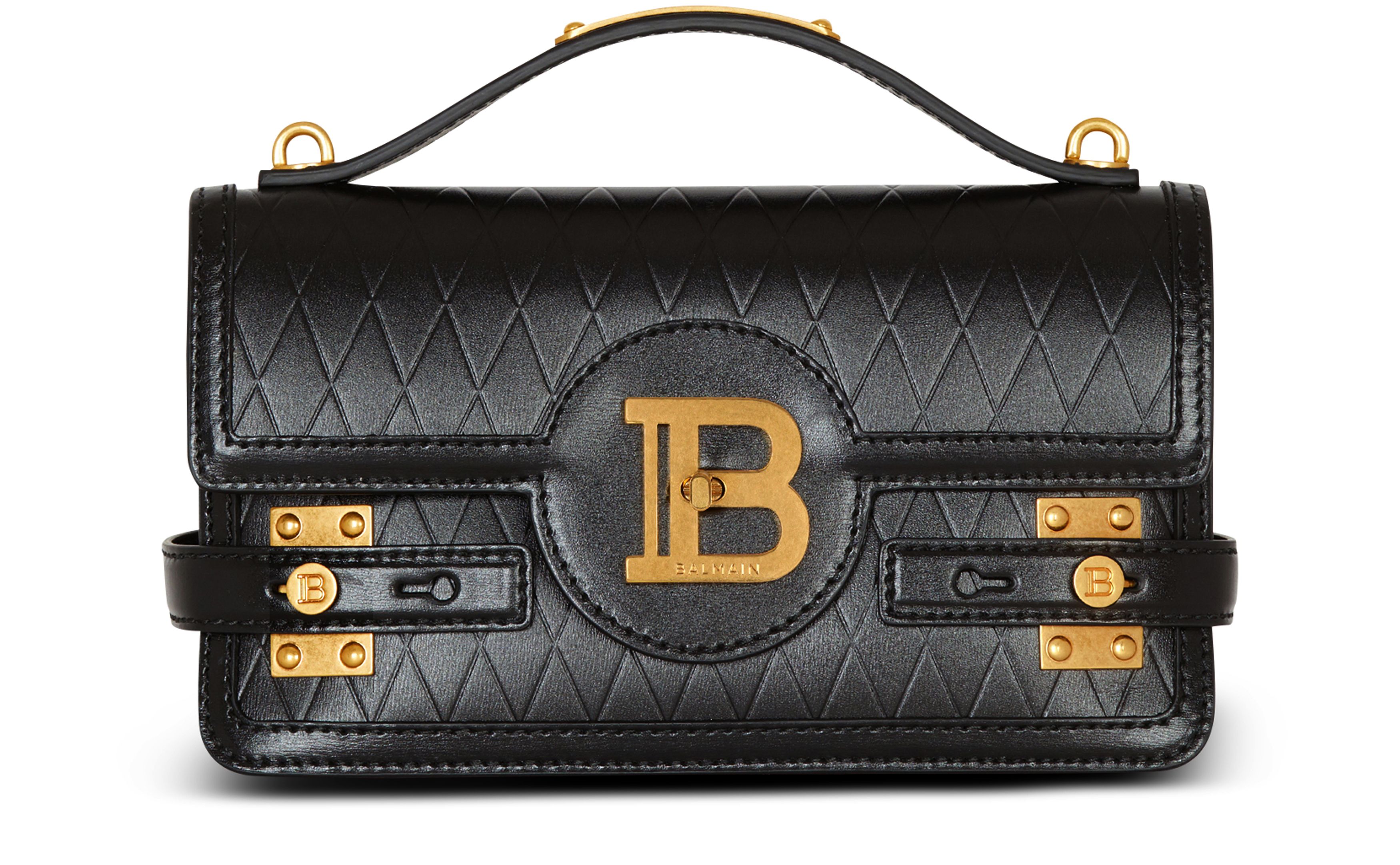 Balmain B-Buzz 24 embossed patterned calfskin leather shoulder bag