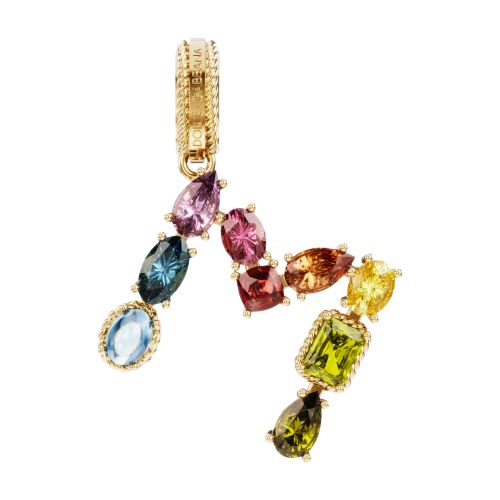 Dolce & Gabbana Rainbow alphabet M 18 kt yellow gold charm with multicolor fine gems