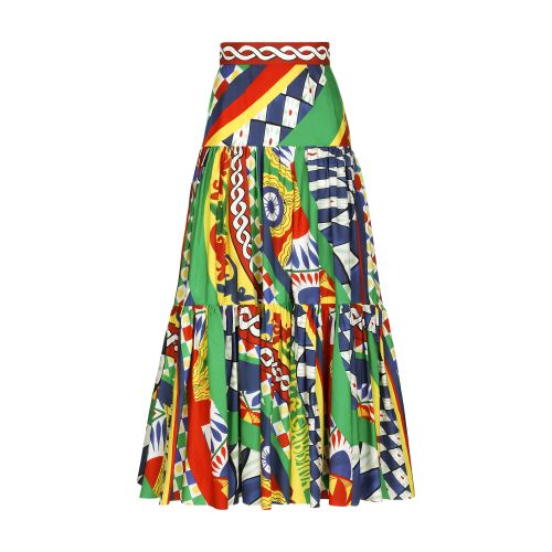 Dolce & Gabbana Popeline Carretto Printed Long Ruffled Skirt