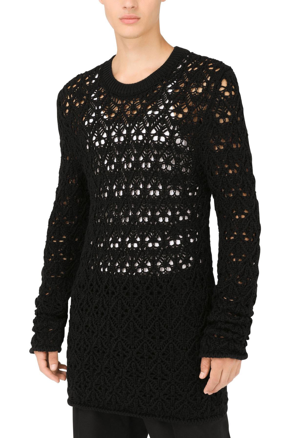 Dolce & Gabbana Round-neck wool lace-stitch top