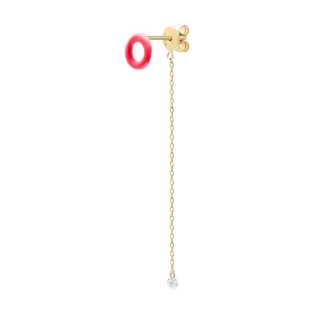 Persée Pink Enamel 1 diamond chain single earring