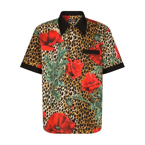 Dolce & Gabbana Cotton Hawaiian shirt with ocelot and poppy print