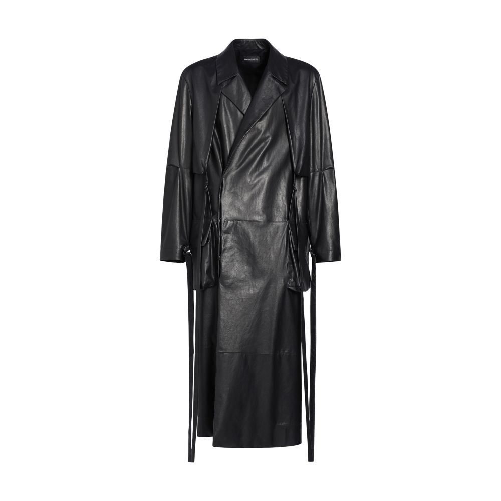 Ann Demeulemeester Ronny long trench coat crumpled paper effect leather