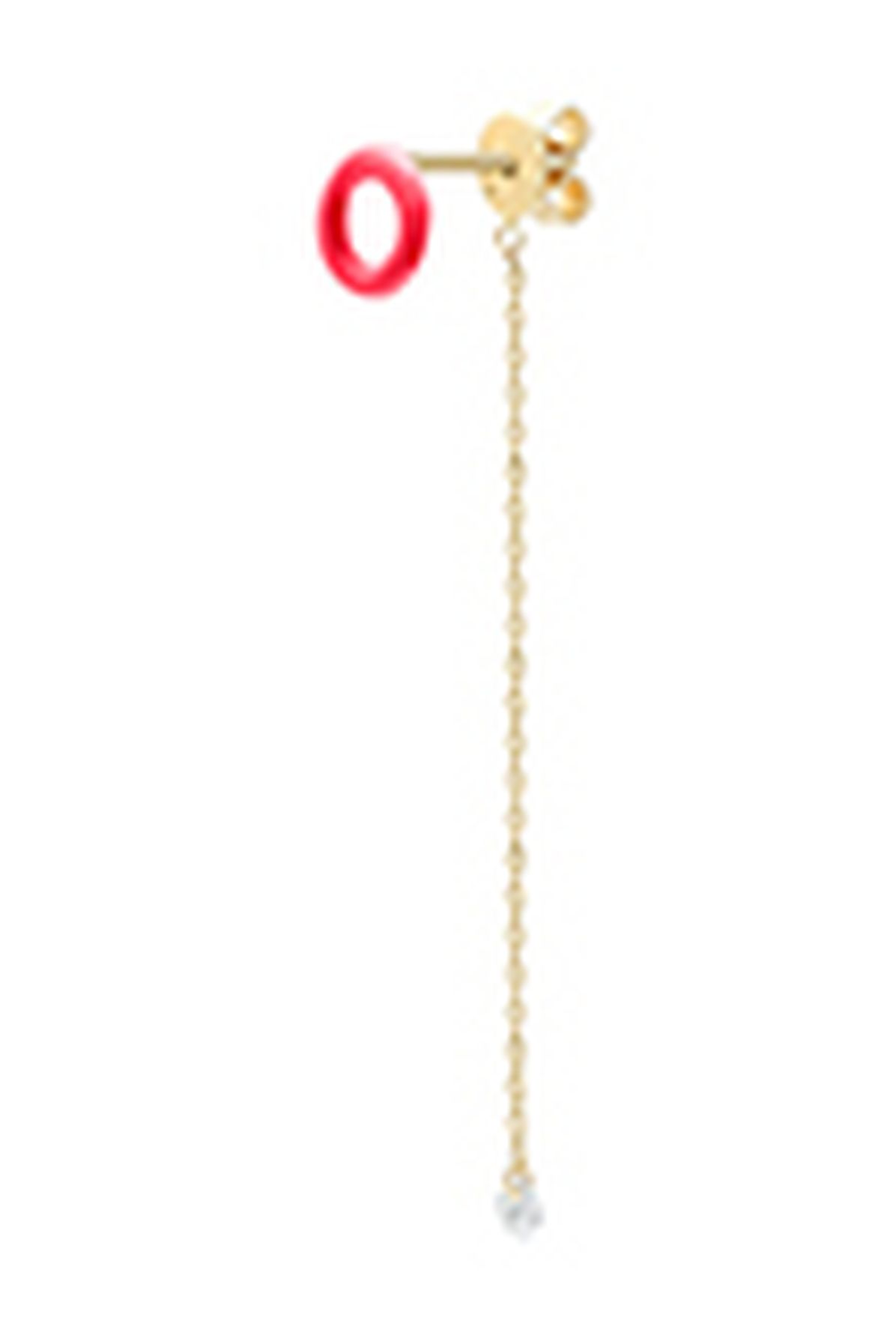 Persée Pink Enamel 1 diamond chain single earring