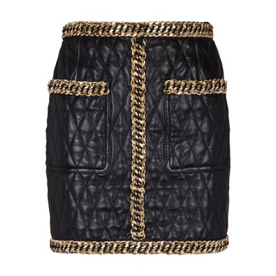 Balmain Quilted Leather and Chains Skirt