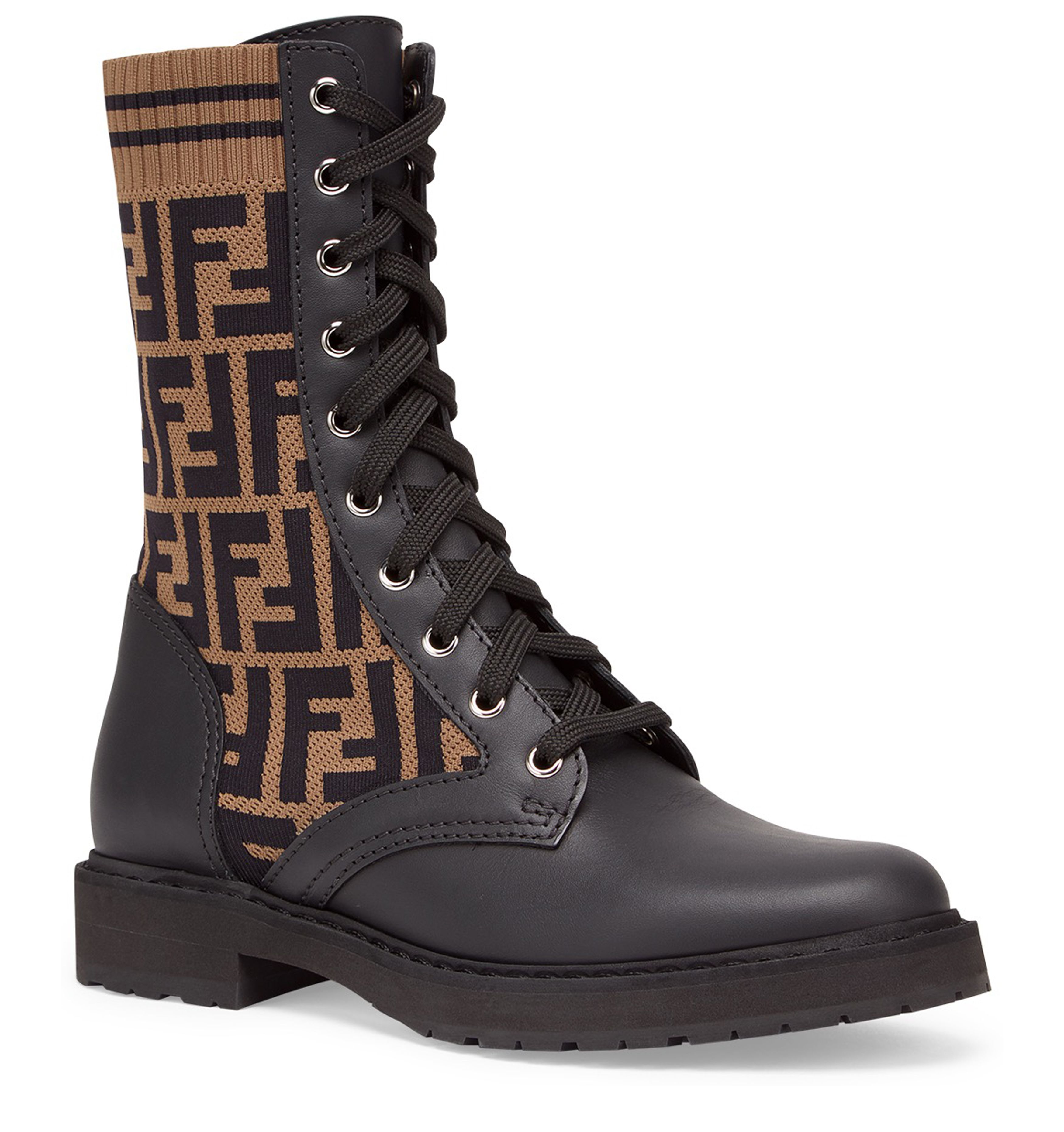 FENDI Leather biker boots with stretch fabric