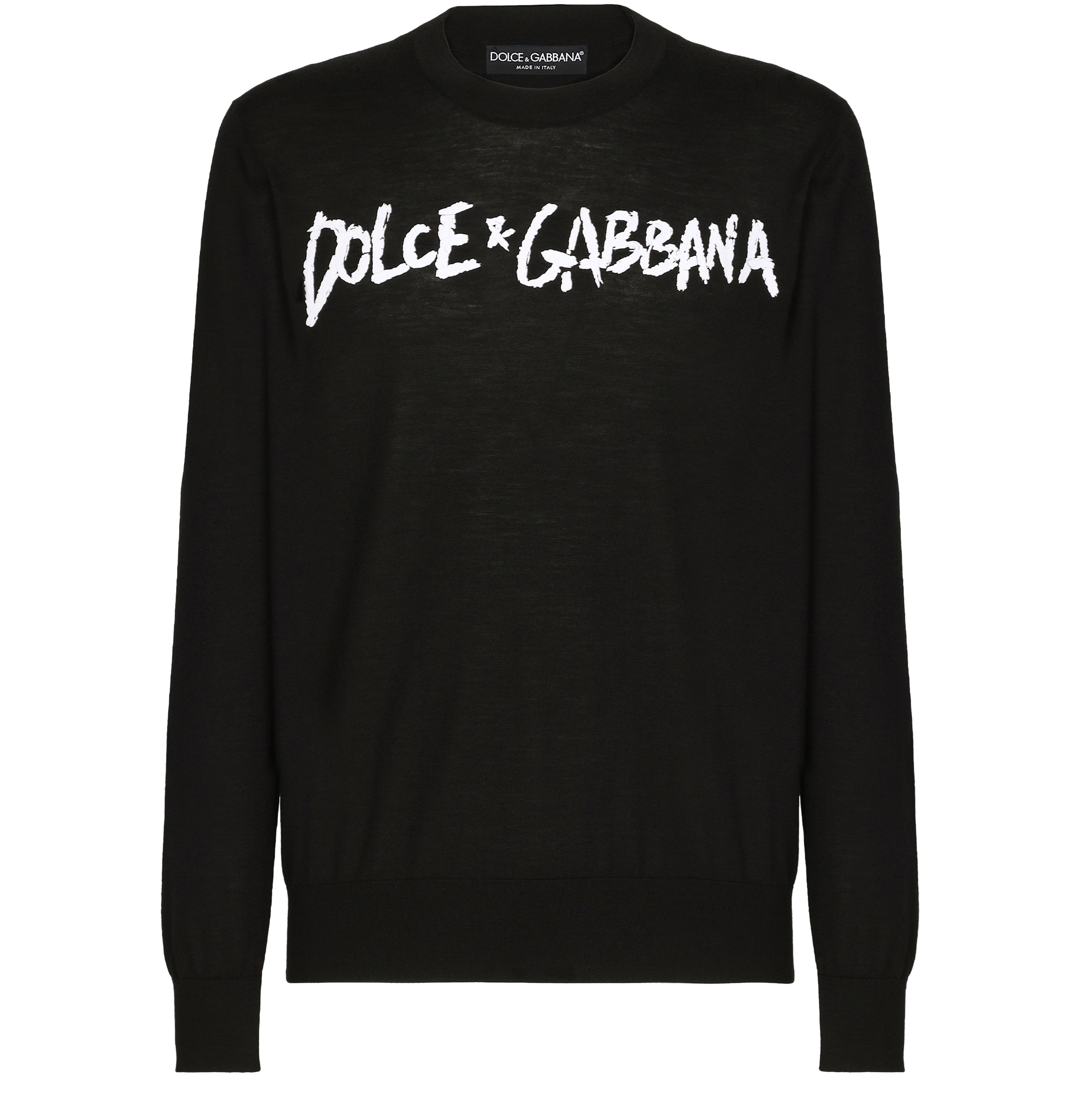 Dolce & Gabbana Round-neck wool sweater with embroidered logo