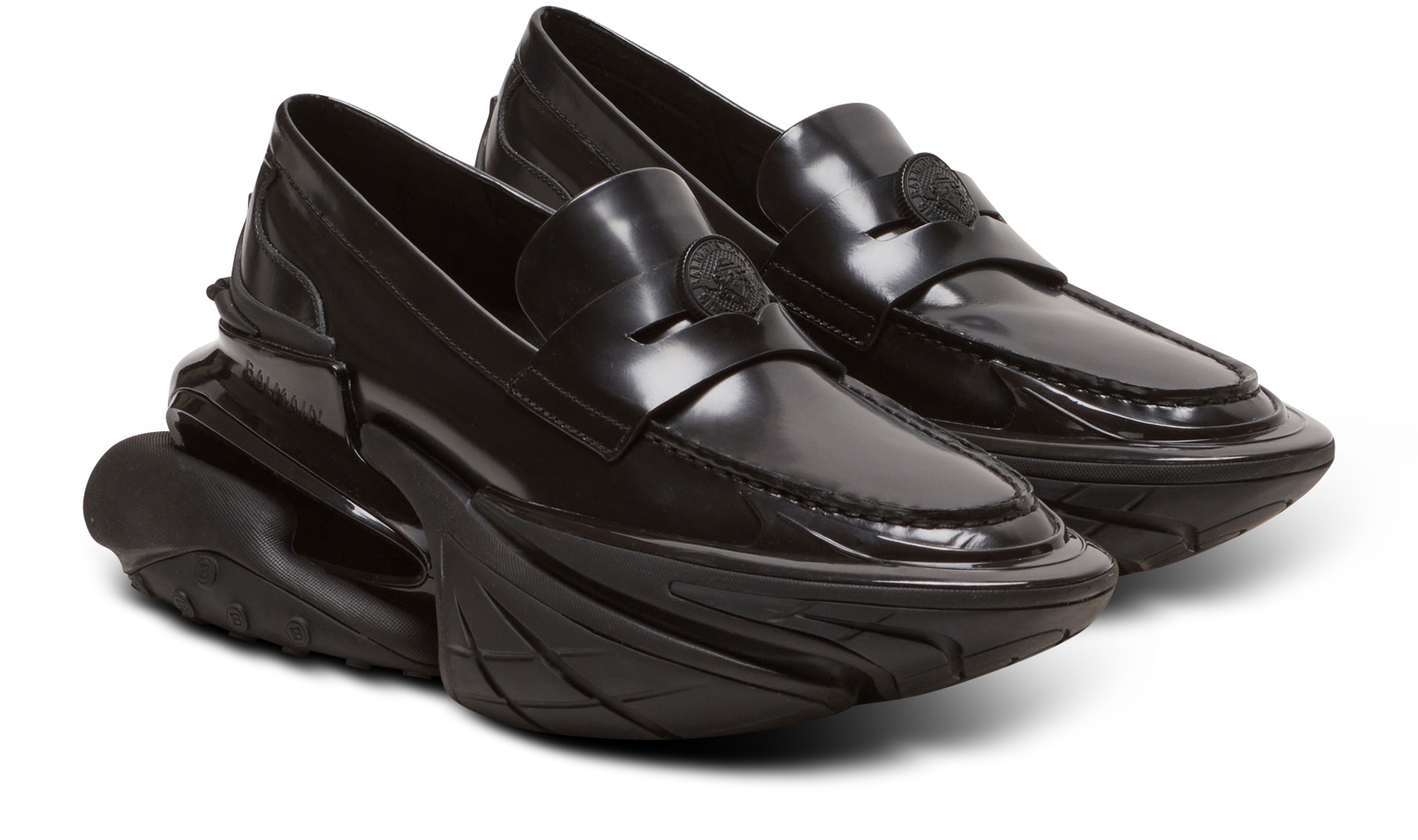 Balmain Unicorn Main Lab Glossed Leather Loafers