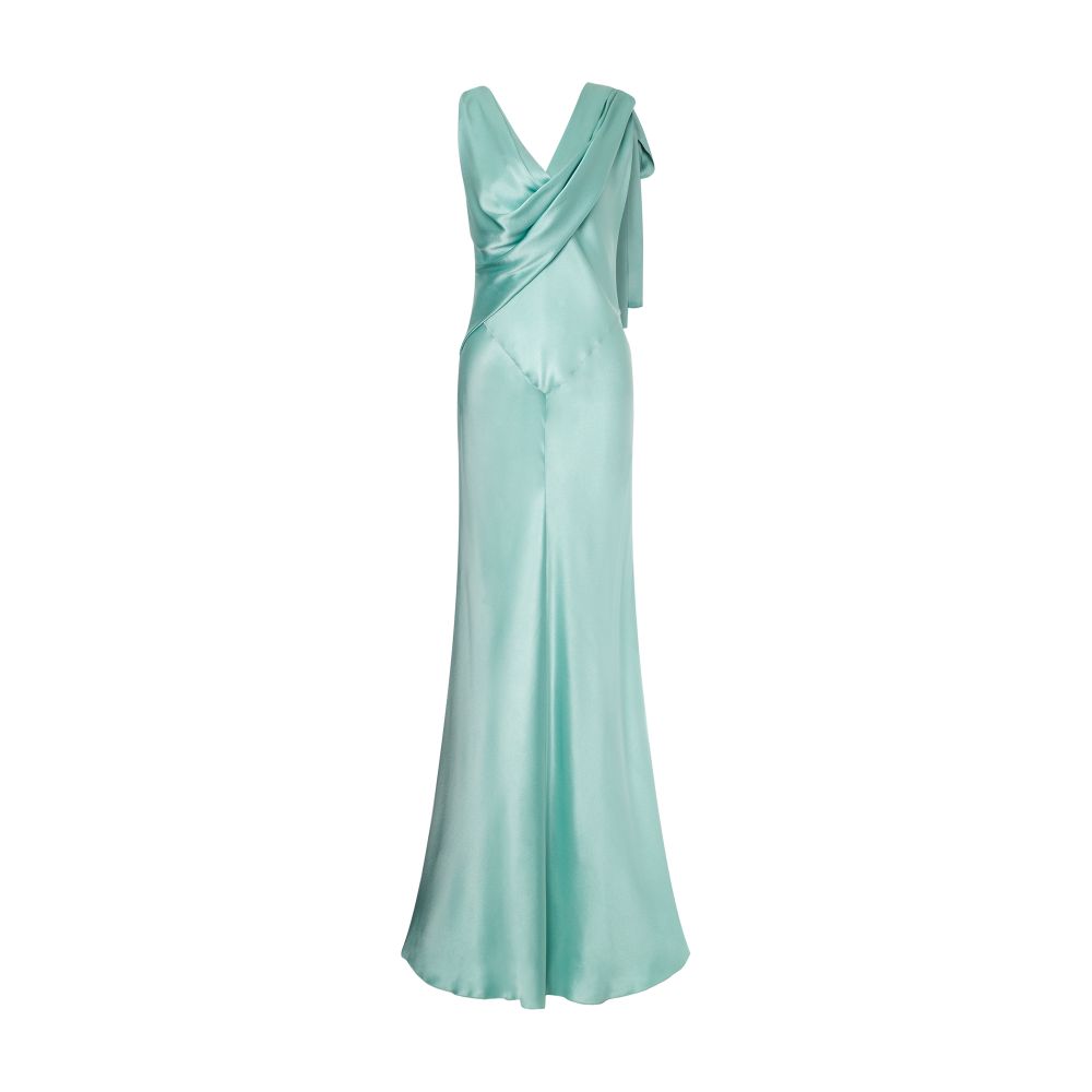 Alberta Ferretti Long satin dress with draped neckline