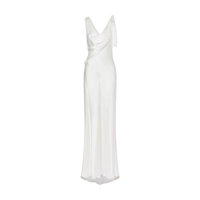 Alberta Ferretti Long satin dress with draped neckline