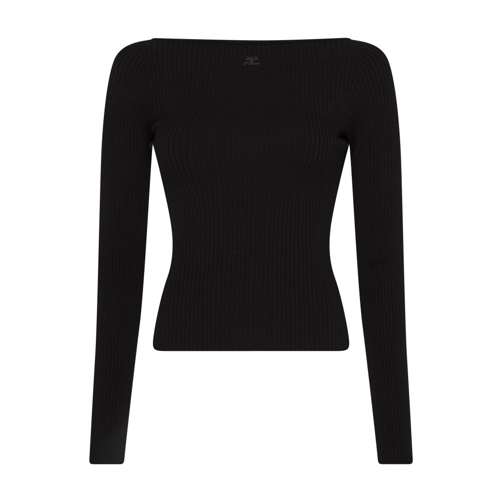 Courrèges Rib knit sweater with bare shoulders