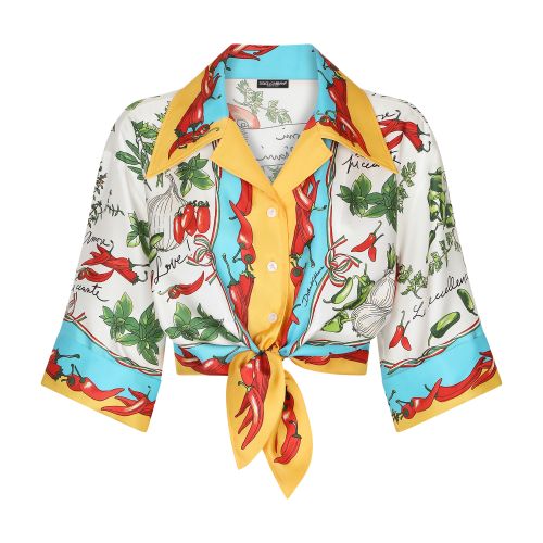 Dolce & Gabbana Vegetable-print till shirt with knot detail