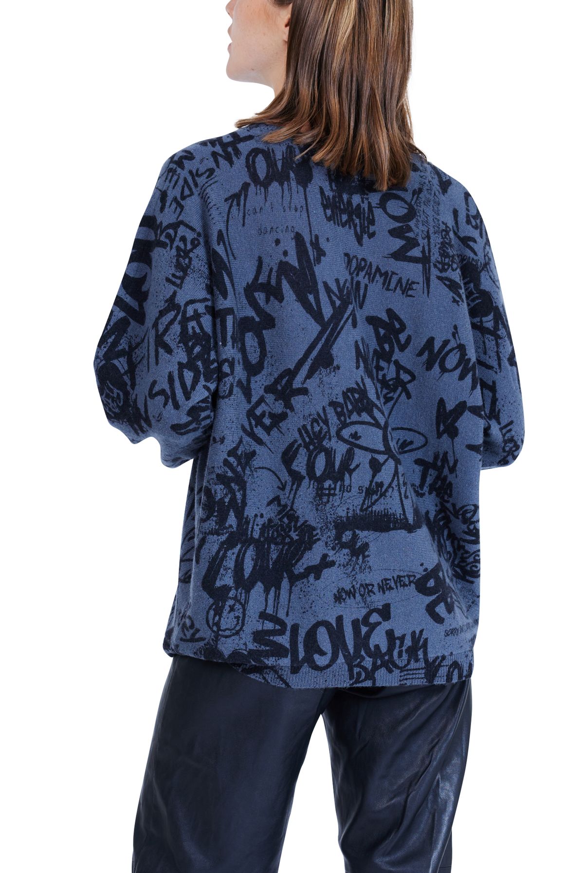  Cashmere poncho with Grafitti motifs