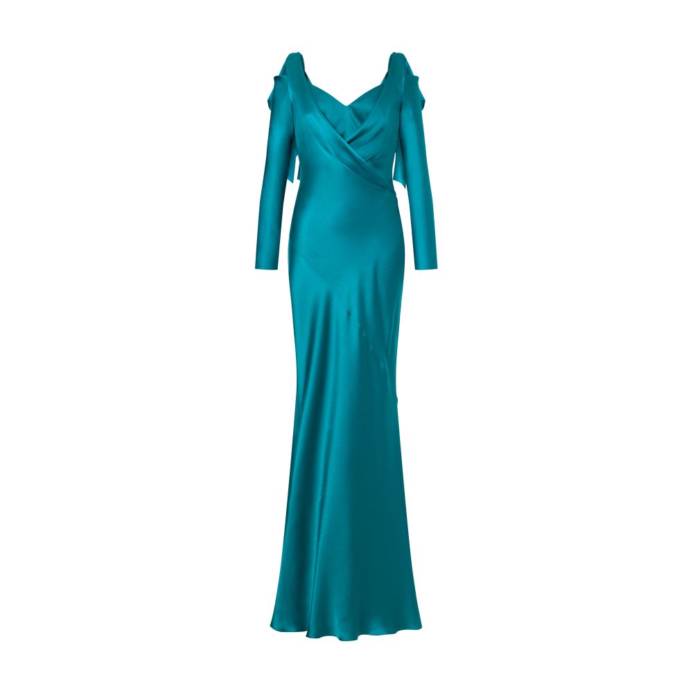 Alberta Ferretti Long satin dress with bows