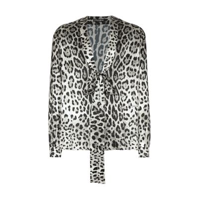 Dolce & Gabbana Leopard silk shirt with pussy-bow