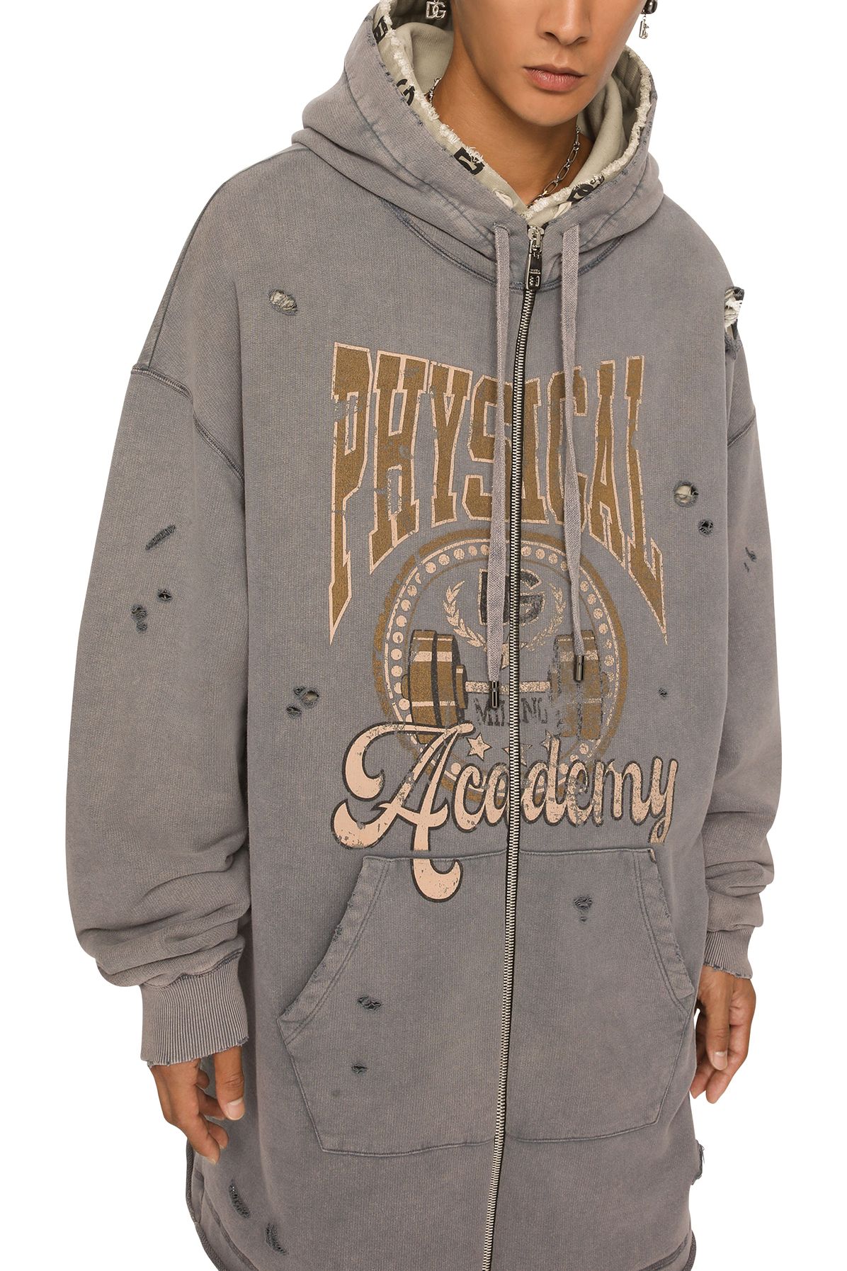 Dolce & Gabbana Long zip-up jersey hoodie with print