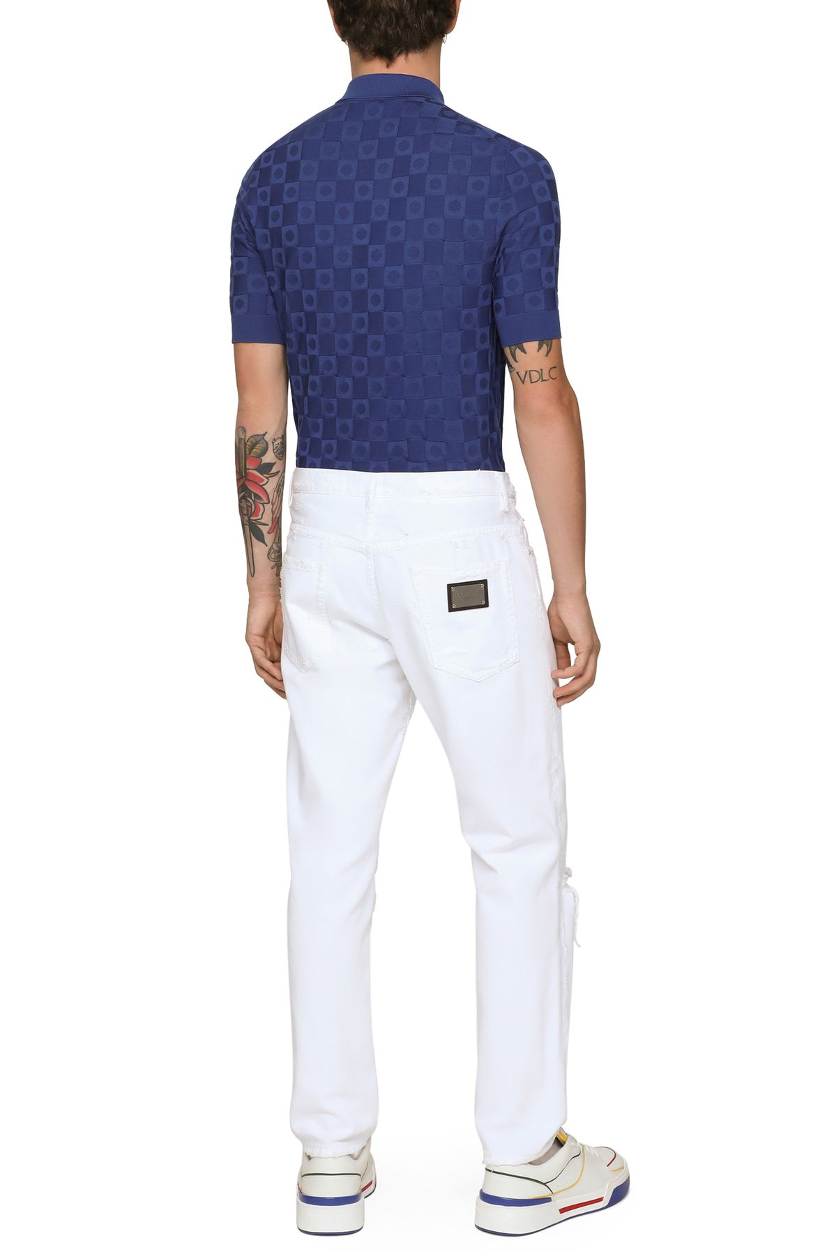 Dolce & Gabbana 3D Jacquard Silk Polo Shirt with Check Print