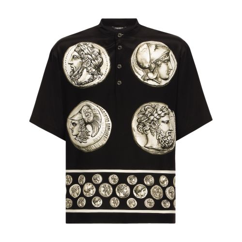 Dolce & Gabbana Serafino Style T-Shirt in Crepe De Chine with Coins Print