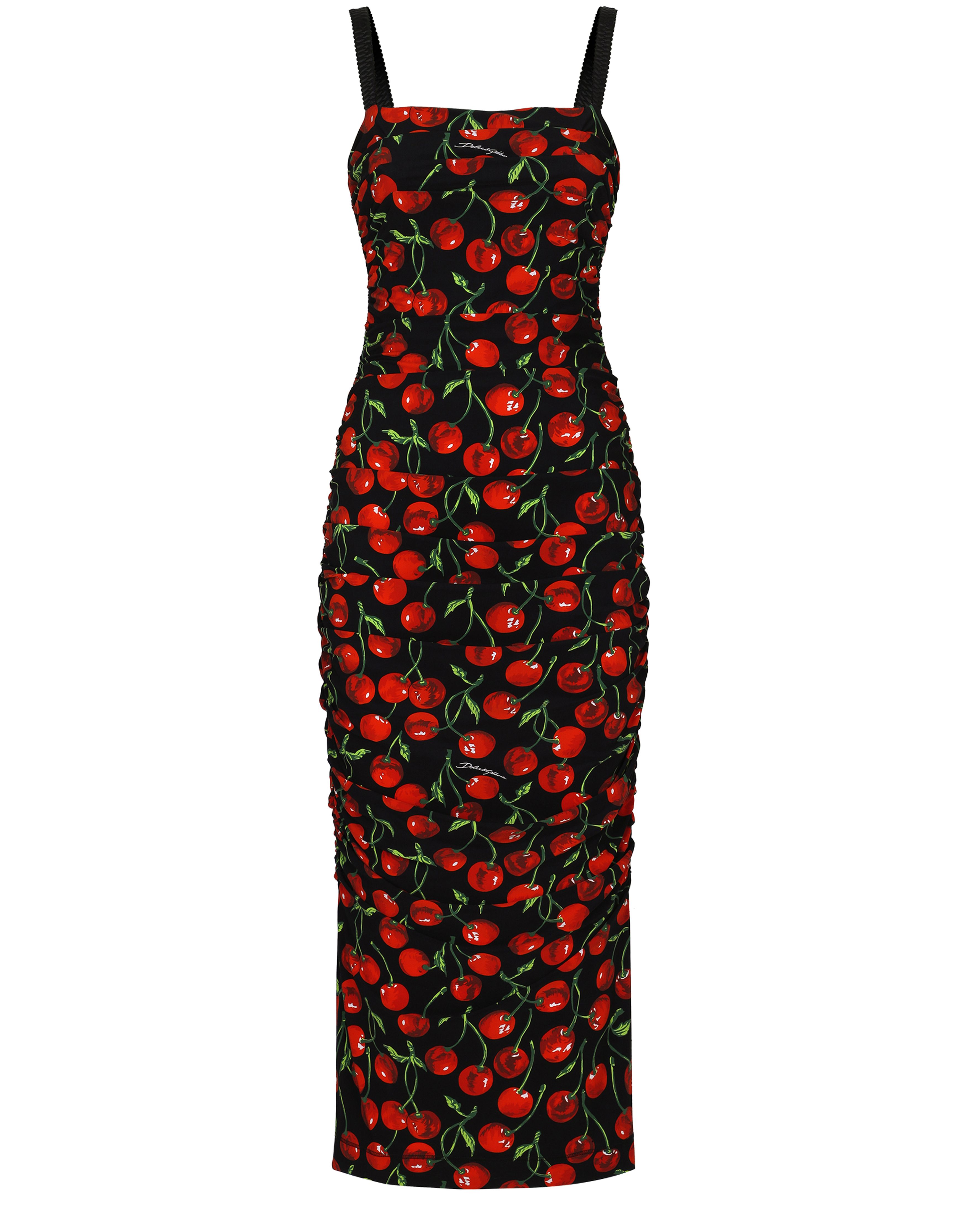 Dolce & Gabbana Draped Cherry Printed Jersey Midi Dress