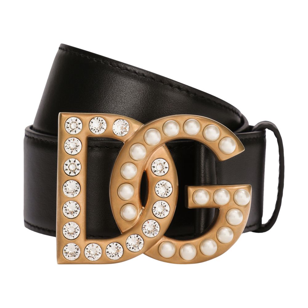 Dolce & Gabbana Calfskin belt with bejeweled DG logo