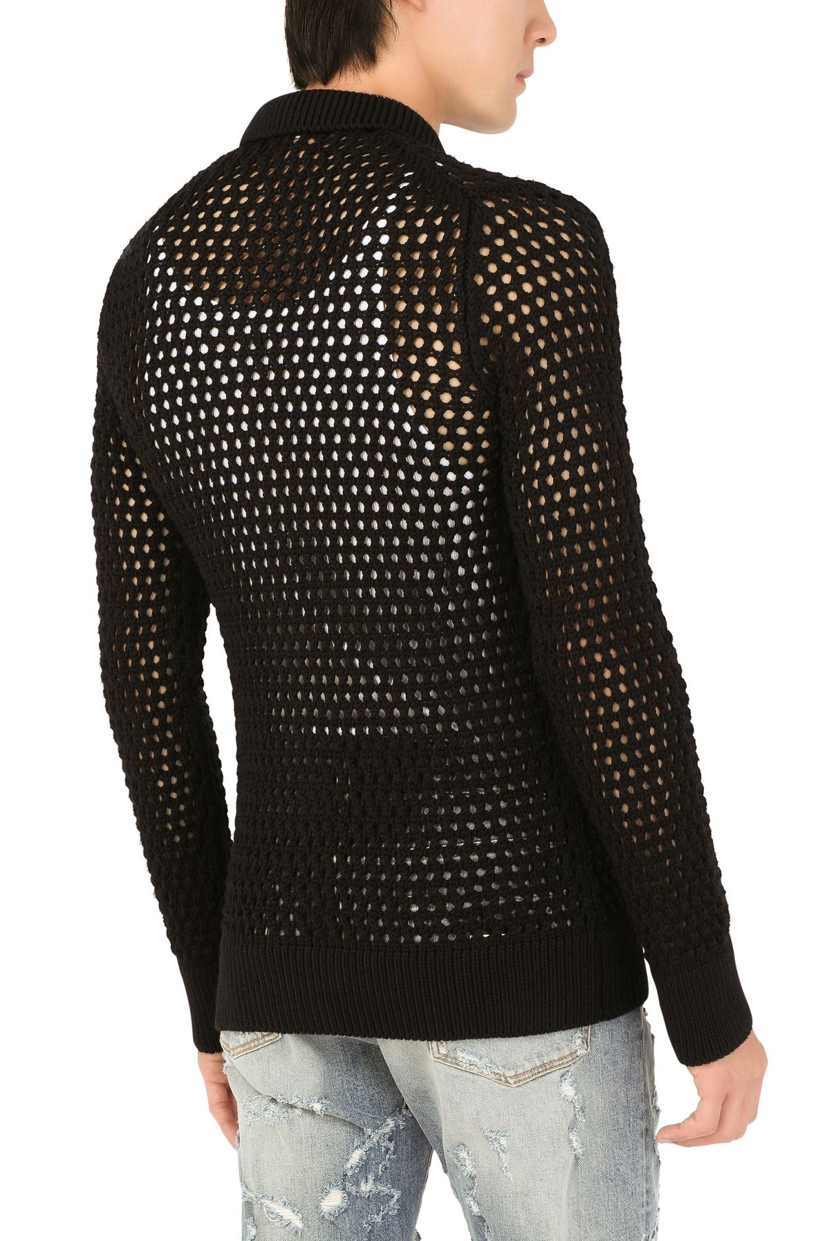 Dolce & Gabbana Mesh-stitch polo-style sweater