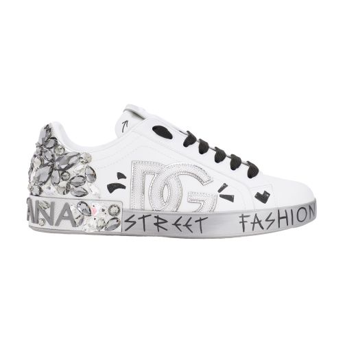 Dolce & Gabbana Printed calfskin nappa Portofino sneakers with DG logo and embroidery