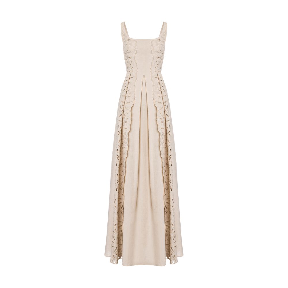 Alberta Ferretti Dress in cotton linen with flower embroidery