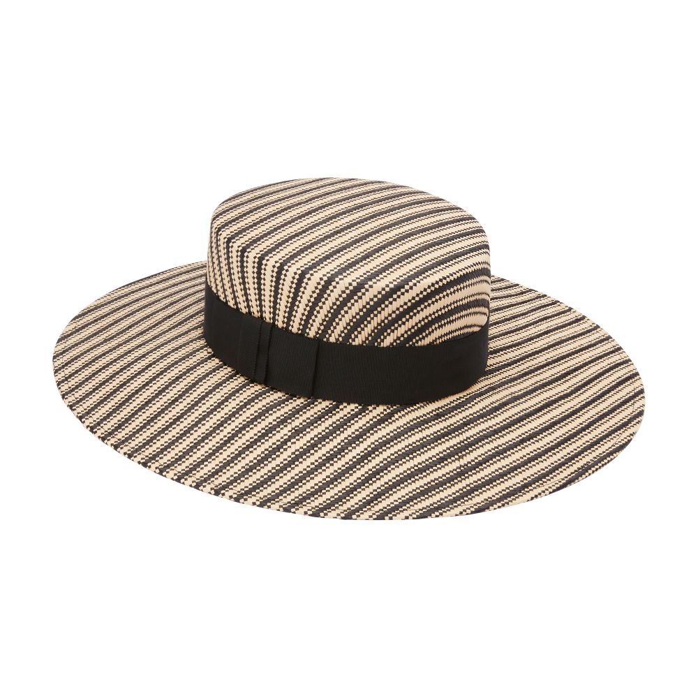 Nina Ricci Stripped raffia canotier hat