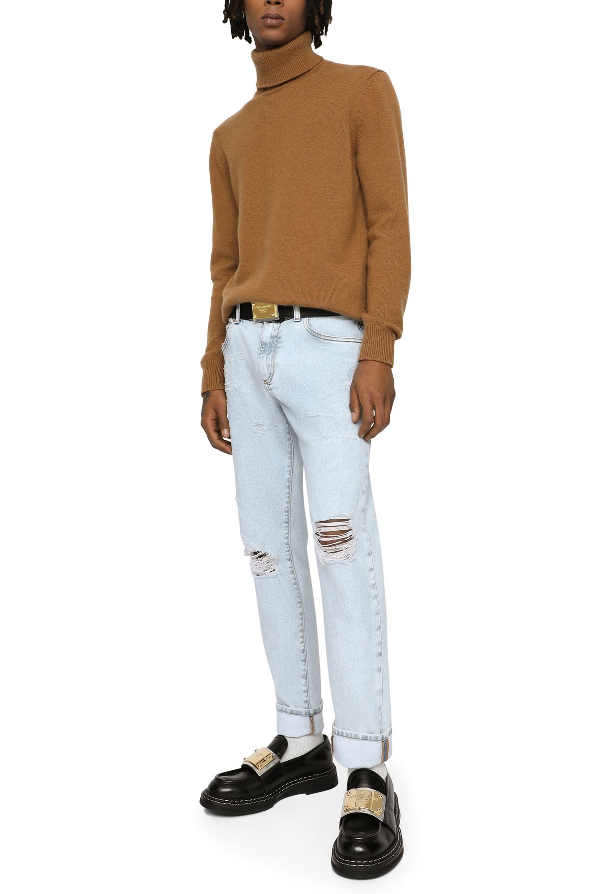 Dolce & Gabbana Stone-bleached slim-fit stretch jeans with rips