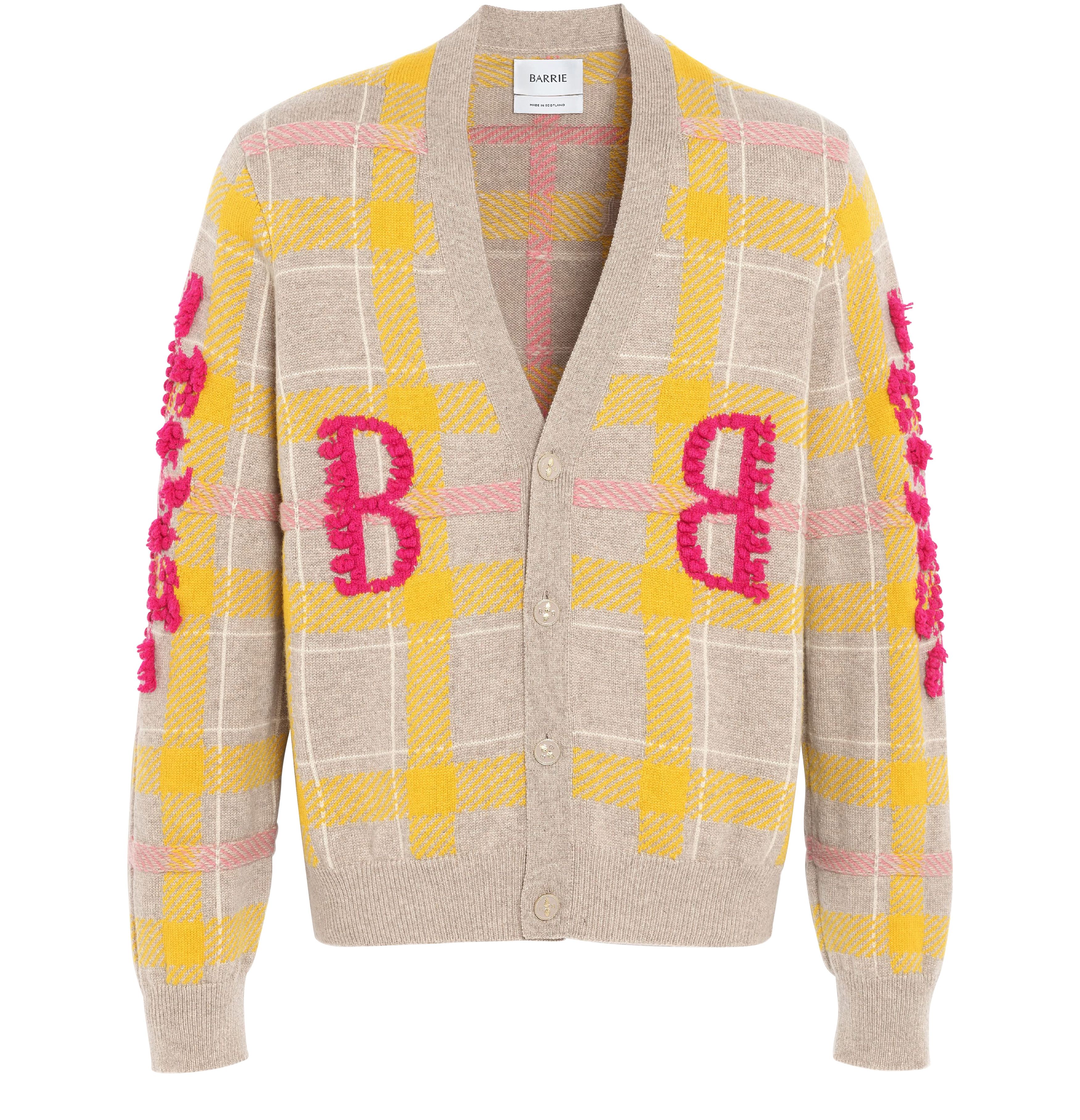 Barrie Tartan cashmere cardigan with B logo