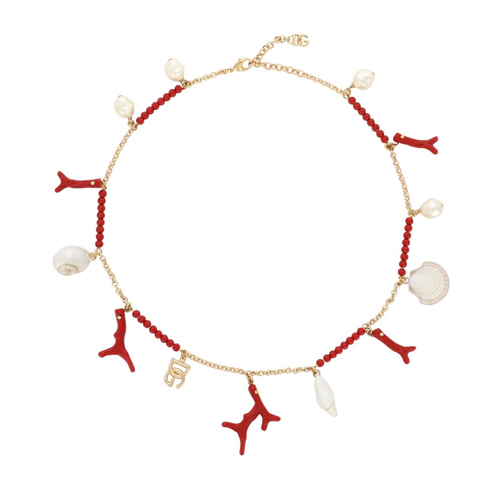 Dolce & Gabbana DG logo, shells and coral necklace